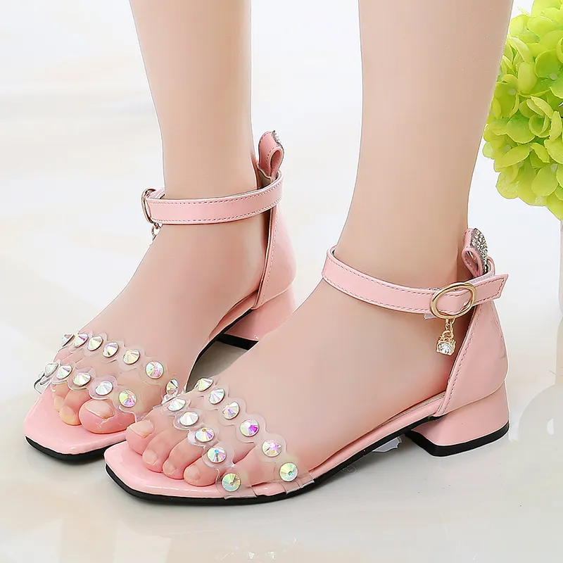 Sandalen 3–12 Jahre großes Kind Mädchen 2021 kleine Mädchen High Heel Sommerschuhe Kinder Strandmode Strass Prinzessin