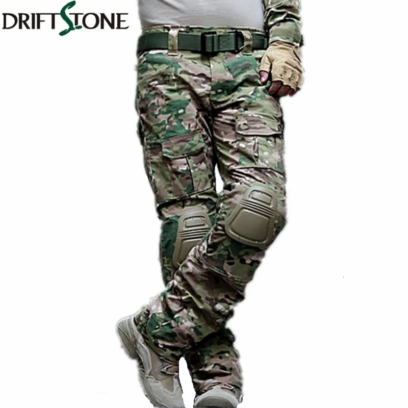 Camouflage Military Tactical Pants Army Military Uniform Byxor Airsoft Paintball Combat Cargo Byxor med knäskydd V191114