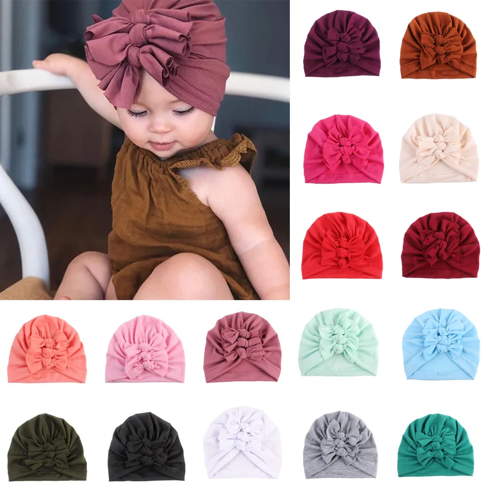 Baby Girls Hair Accessories Three Bow Knot Turban Caps Newborn Toddler Headband Beanie Hat Headwrap Hairband Hats Kimter-M863F