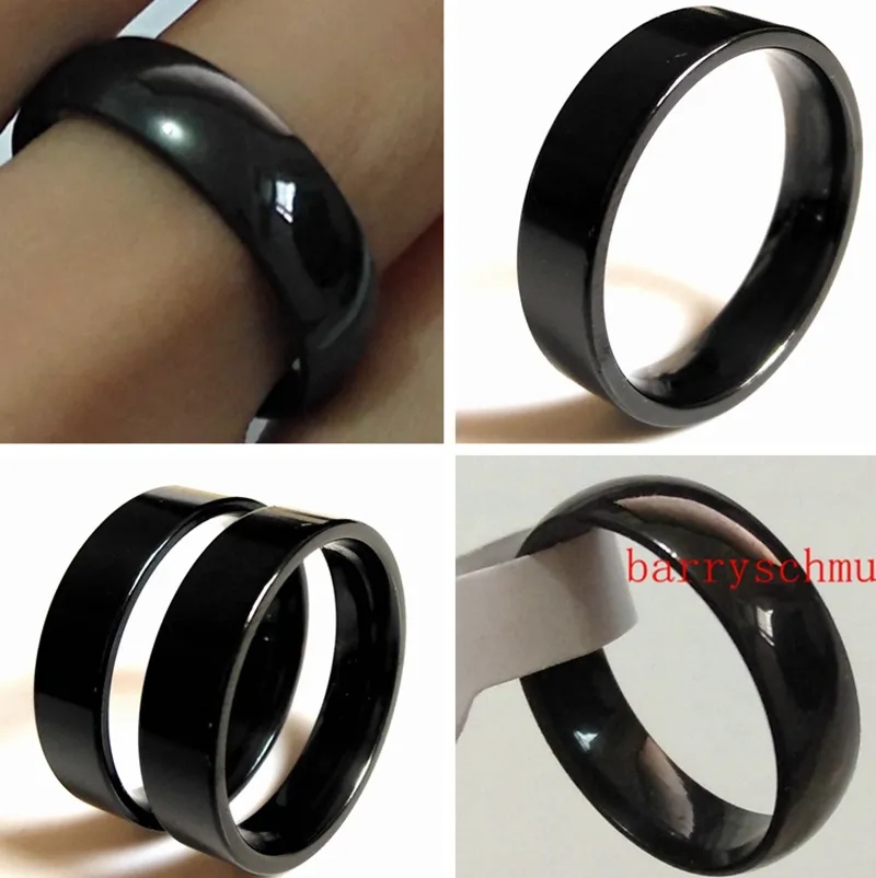 50pcs Black Band Ring 6MM Width Flat & Arc Shape 316L Stainless Steel Rings Men Women Elegant Classic Jewelry Wholesale Lots