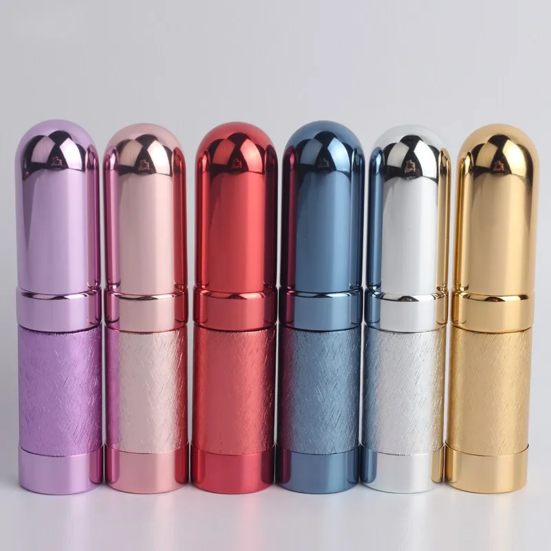 1Pcs 6ml Metal Bullet spray Bottle for perfume Cosmetic Light Portable Lipstick Shape Non-slip Pattern Fashion Empty for travelling