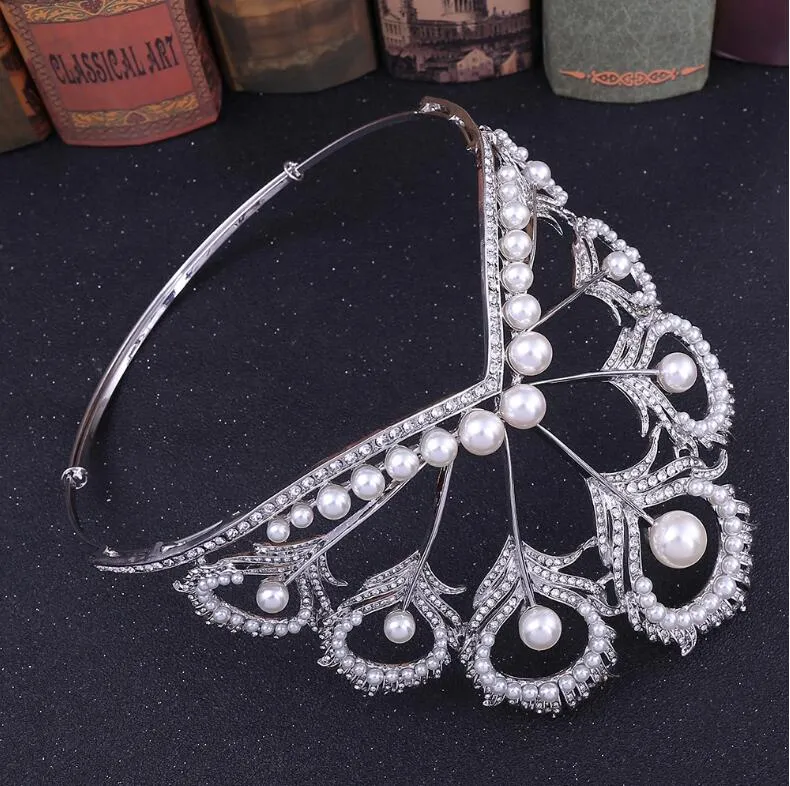 Luxuoso Junoesque Coroas de Prata Strass Casamento Nupcial Coroas de Noiva Tiaras de Cabelo Tiaras de Cabelo Brilhante Tiaras De Noiva