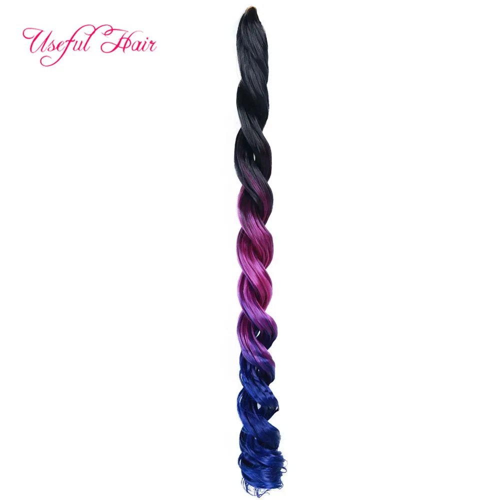 Willental Bouncy Curly Sea Body Braiding Hair Extensions 24inch Crochet Braids 긴 합성 헤어 익스텐션 Ombre 곱슬 금발의 마리목