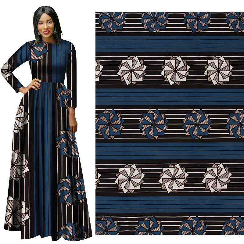Nya African Wax Fabrics Binta Real Wax Geometric Mönster Bomull Tyg Unik Hoolandais Vax 6 meter / Många Bästa kvalitet för Party Dress Suit