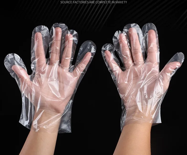 100 unids/bolsa guantes desechables de plástico guantes protectores para preparación de alimentos para cocinar en la cocina