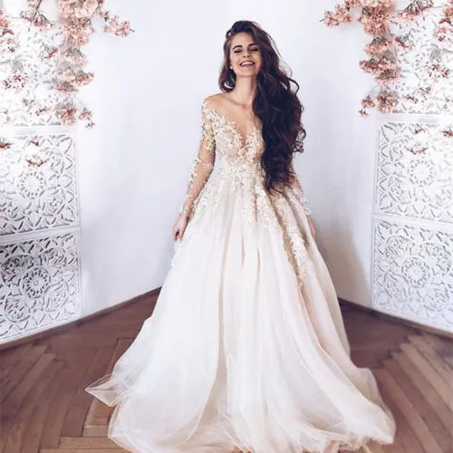 vintage lace wedding dress with train Vintage High Neck Lace Long Sleeve Wedding Dress Detachable Train