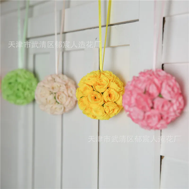 5pcs / lot artificiell liten ros blomma boll hängande falsk blomma ros bröllop dekoration blomma boll julgran dekoration bar restaurang