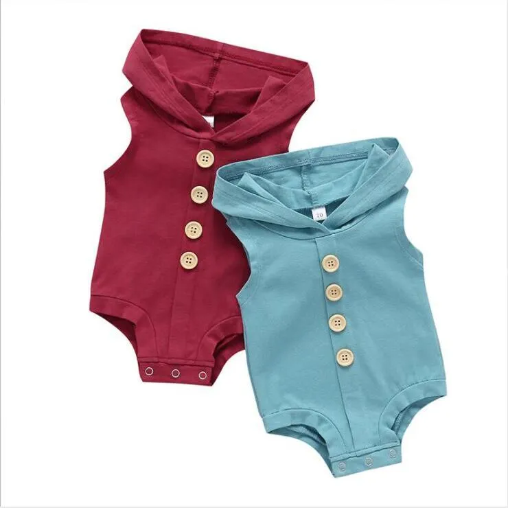 Kids Designer Clothes Baby Hooded Rompers Summer Sleeveless Button Triangle Jumpsuits Boys Girl Solid Bodysuit Outdoor Casual Onesies AYP581