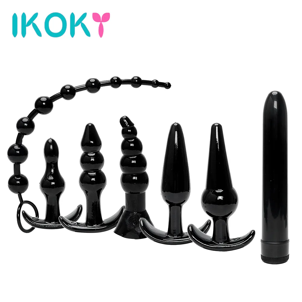 Ikoky 7pcs / set Combinaison Vibrateur Butt Plug Sex Toys Pour Femmes Hommes Stimulateur De Clitoris Anal Perle Anal Plug Produits De Sexe Y19062902