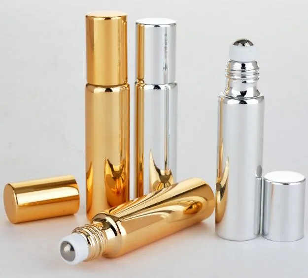 Groothandel 300 stks 10 ml ROLL ON GLAZEN FLES Zwart Goud Zilver Geuren ETHERISCHE OLIE Parfumflesjes Met Metalen Rollerball