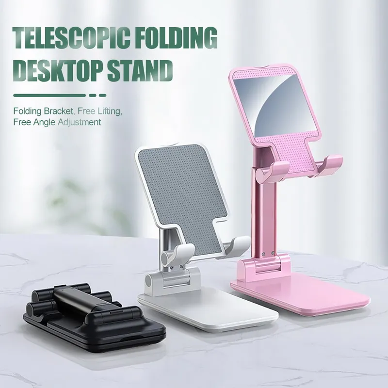 Fällbar metall Desktop Telefonstativhållare Justerbar Alloy Portable Ergonomisk Design Mobiltelefon Antiskid Pads Holder