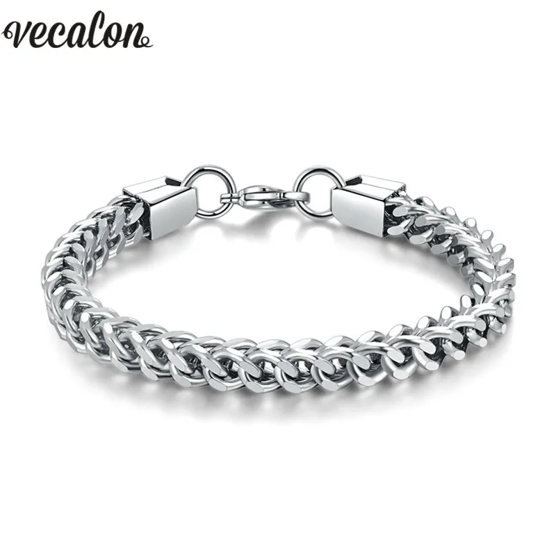 Vecalon Hiphop 316L roestvrij stalen armband voor mannen 20cm enorme zware zilveren kleur armbanden punk rock jewerly breedte Select