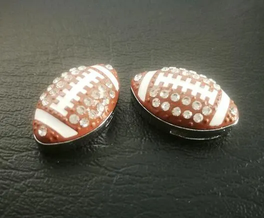 Wholesale 50pcs/lot 8mm rhinestones American Football Rugby sport slide charm fit for 8mm keychains wristband