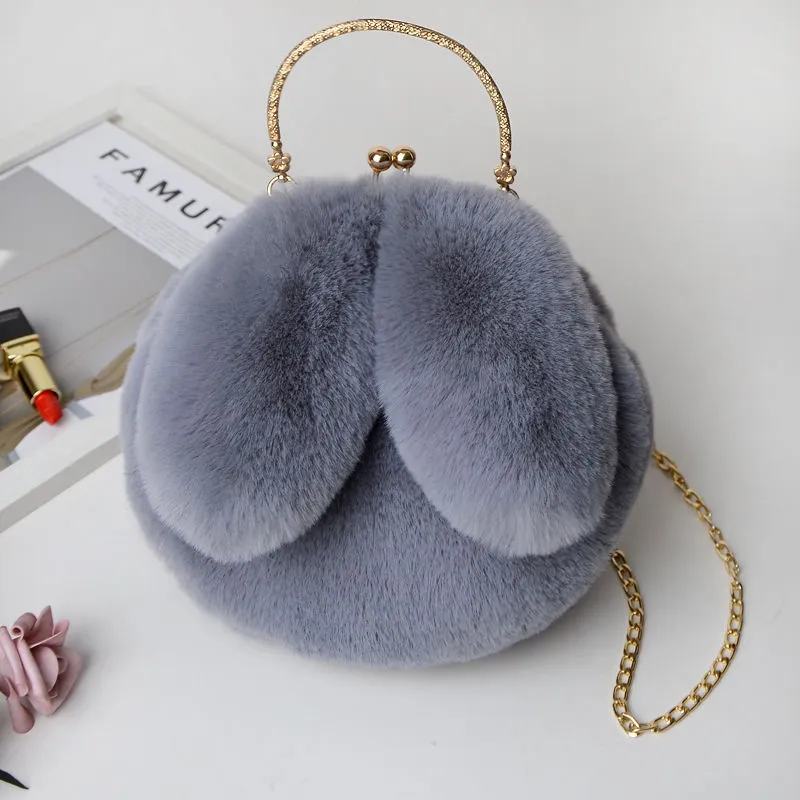 Presentes Meninas Xmas Coelho Fofo Fofo Fur Pompoms Cadeia Coelho Bag Mulheres dos desenhos animados Sling Bag Fluffy Coelho ombro pelúcia mochila