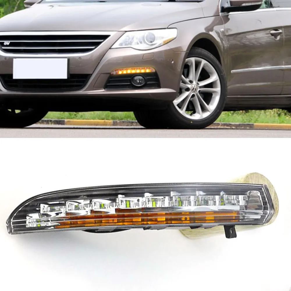 1 Set LED voiture Feux de jour DRL 12V lampe brouillard avec clignotants pour Volkswagen Passat CC 2009 2010 2011 2012
