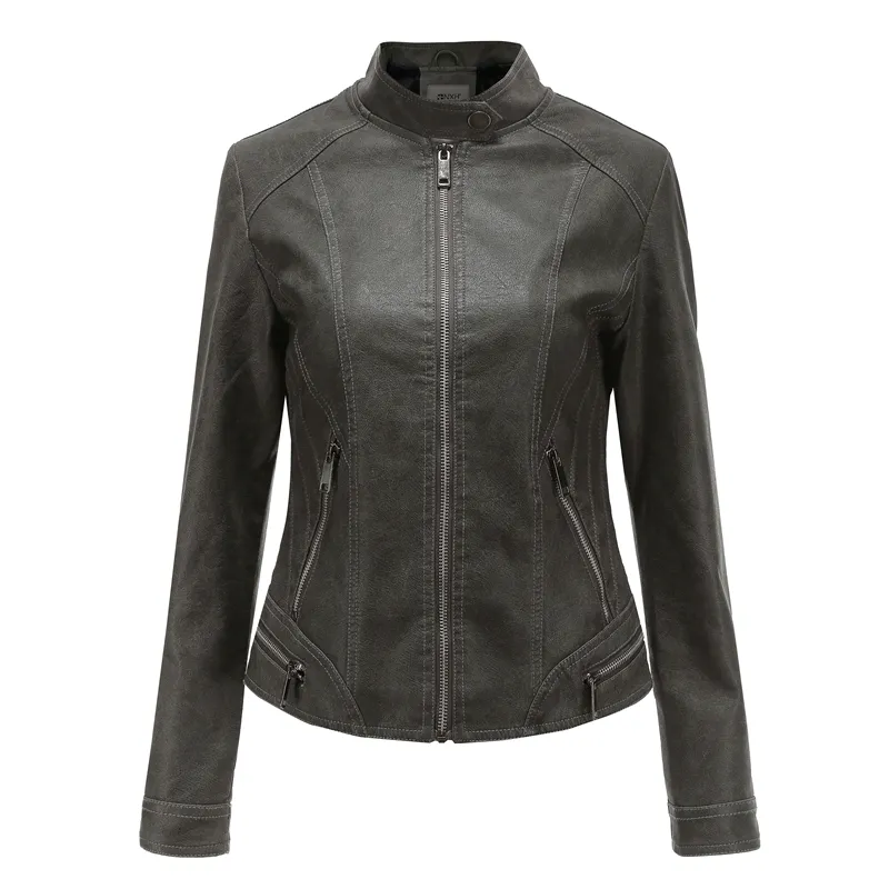 Women Faux Leather Jackets Slim Casual Long Sleeve Zipper Short Moto Biker PU Jacket Bomber Coat