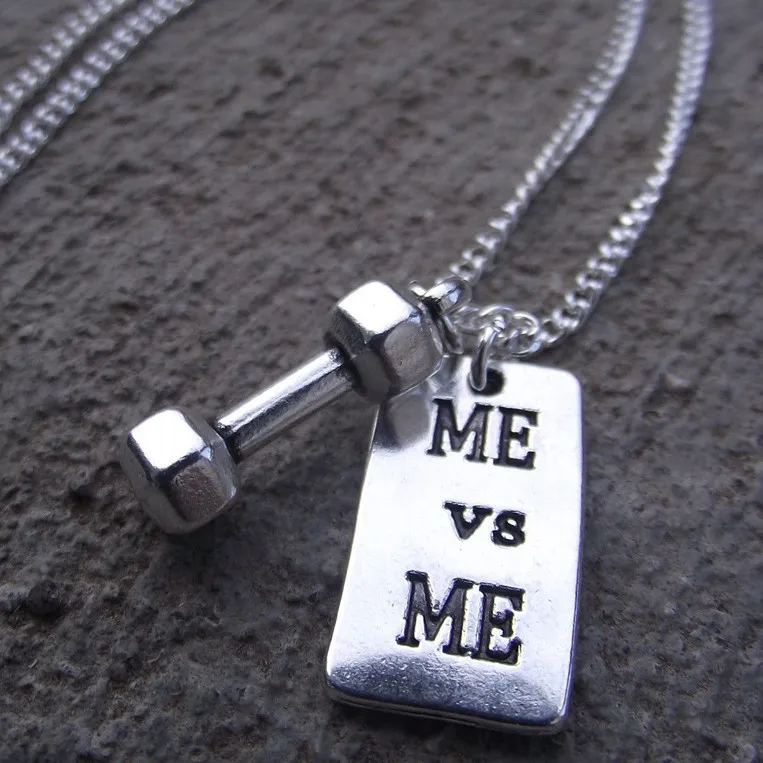 ME vs ME Power Necklace Gym Dumbbell Barbell Tide Sign Sports Faith Choker Punk Gothic Necklaces Pendant Men Women Fashion Jewelry Gifts