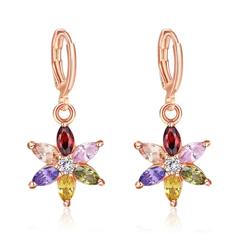 5 paia 1 lotto all'ingrosso multicolore cubic zirconia gemme di cristallo orecchini pendenti in oro rosa per le donne orecchini da sposa