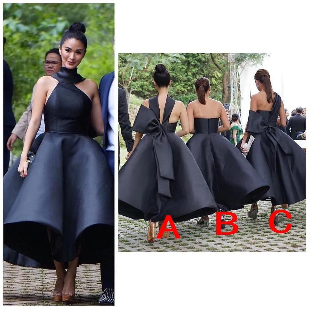 2019 Cool Black New Designer Bridesmaids Dresses With Big Bow Sash Ball Gown Maid of Honor Gowns Girls Special Occasion Klänning Formellt Slitage