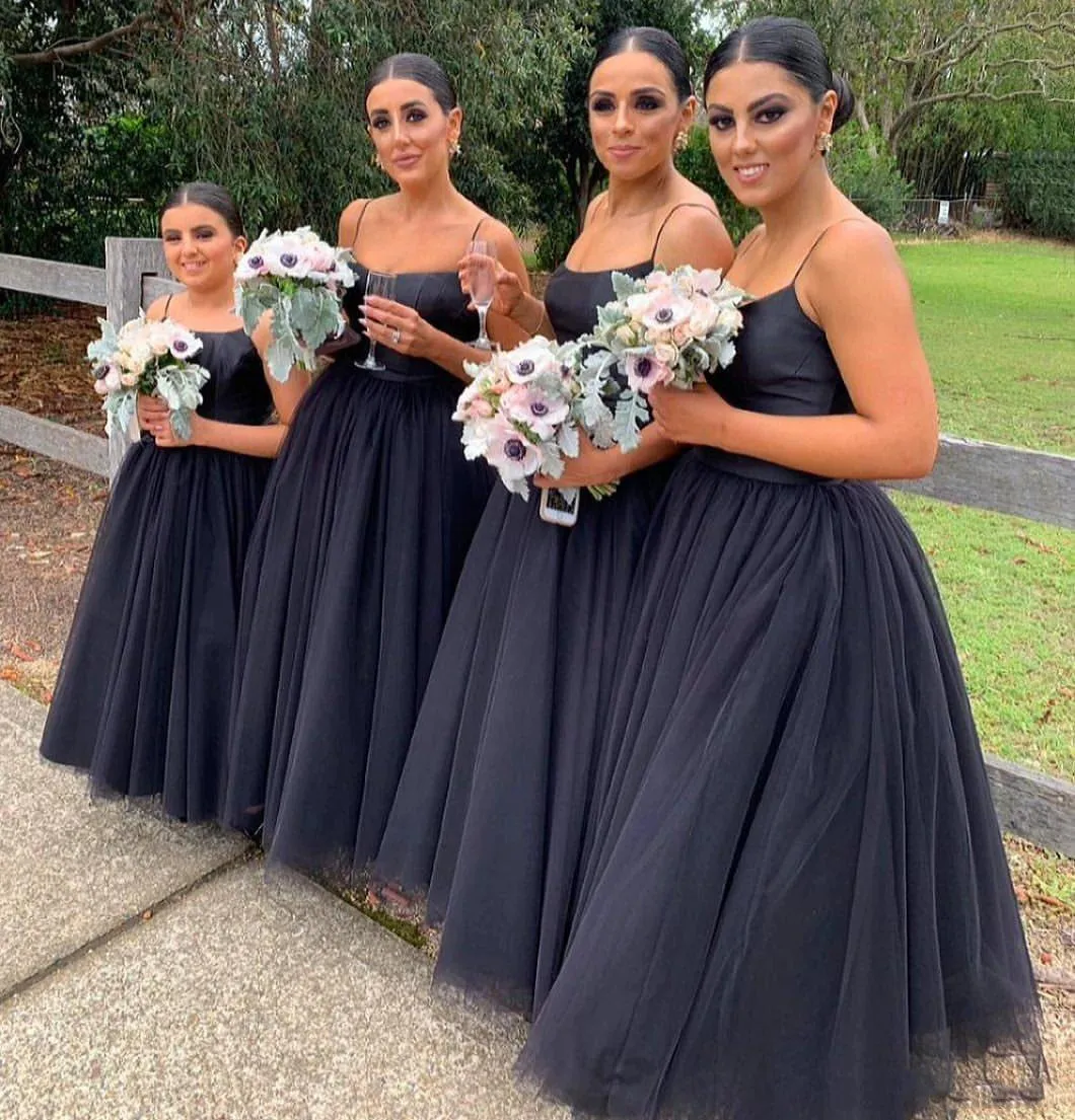 African Black Girls Sexy A Line Bridesmaid Dresses Spaghetti Straps Tiered Tulle Plus Size Wedding Guest Dress