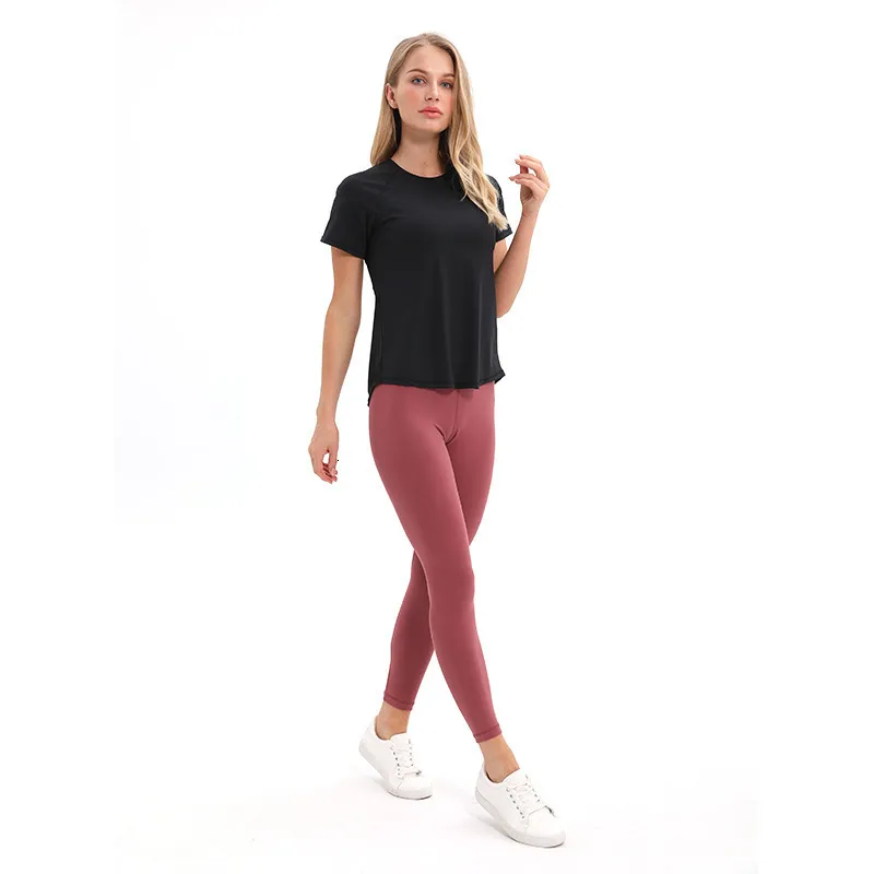 Camisas de ioga sólidas esportivas com costas abertas sexy LU-74 Treino de gravata manga curta regata respirável tops fitness camisa esportiva feminina