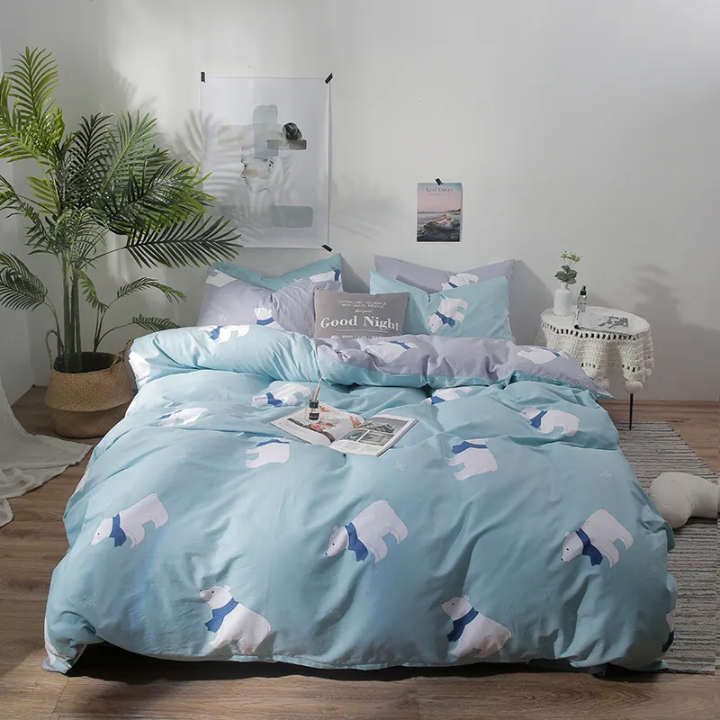 Oso azul telón de fondo la cubierta del Duvet del algodón del lecho de la cubierta del edredón cama Ropa de cama Bedsheet con Fundas hay consolador