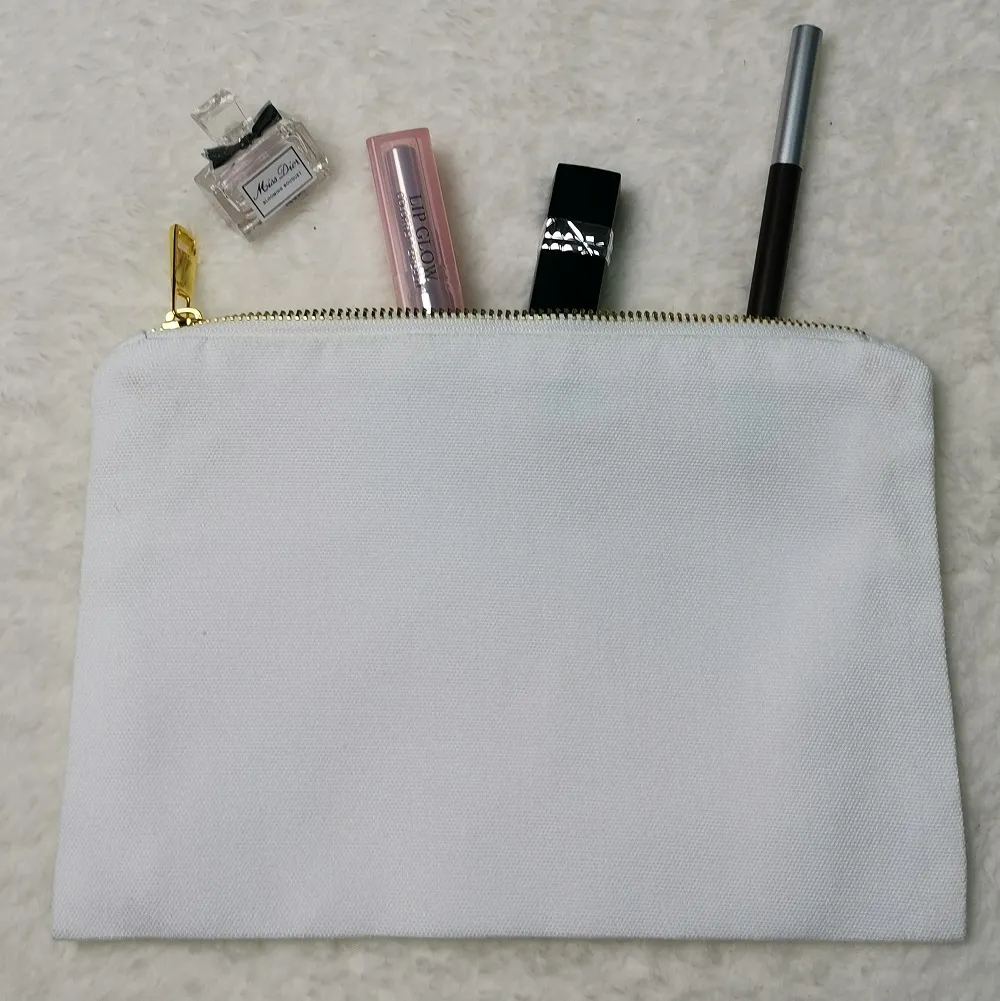 100% Poliéster saco de armazenamento em branco Zipper bolsa para sublimação Plain branca do curso de Higiene Pessoal saco com ouro metal Zipper