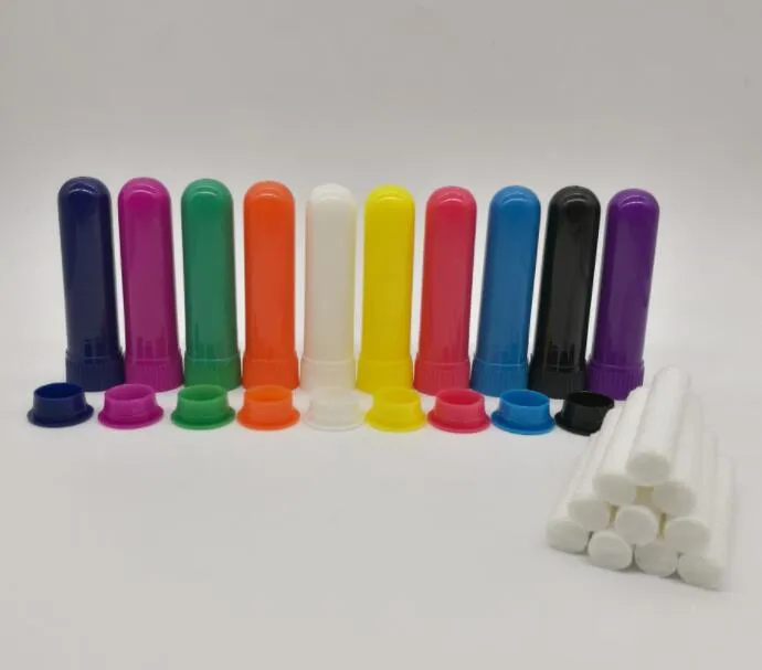 100sETs / LOT GRATIS Frakt 10 färger DIY Blank Nasal Inhalator Aromaterapi Nasal Inhaler Sticks med Wicks # 33895