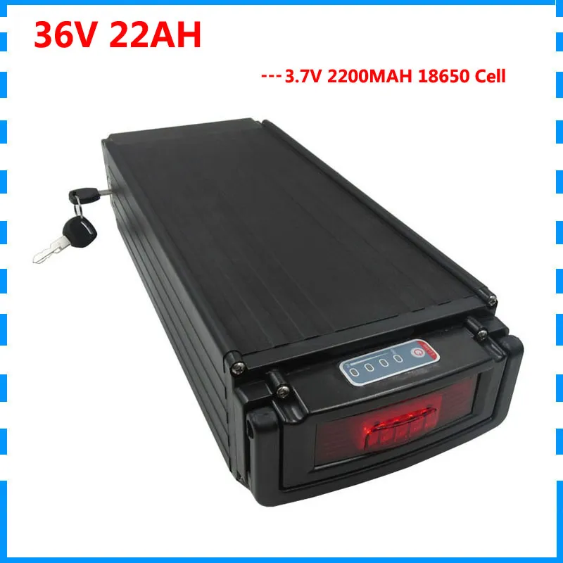 36V 22Ah Lithium-Batterie 1000W 36V Gepäckträger-E-Bike-Batterie 30A BMS mit Rücklicht 42V 2A Ladegerät kostenloser Versand