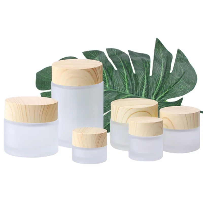 5g 10g 15g 30g 50g 100g Esvaziar Jar geada de creme com madeira Garrafa Tampas Cap vidro caixa Jar Cosmetic Container F409