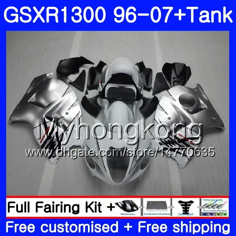 Corps Pour SUZUKI Hayabusa GSXR 1300 GSXR1300 96 97 98 99 00 01 07 Argent blanc 333HM.3 GSX R1300 1996 1997 1998 1999 2000 2001 2007 Carénage