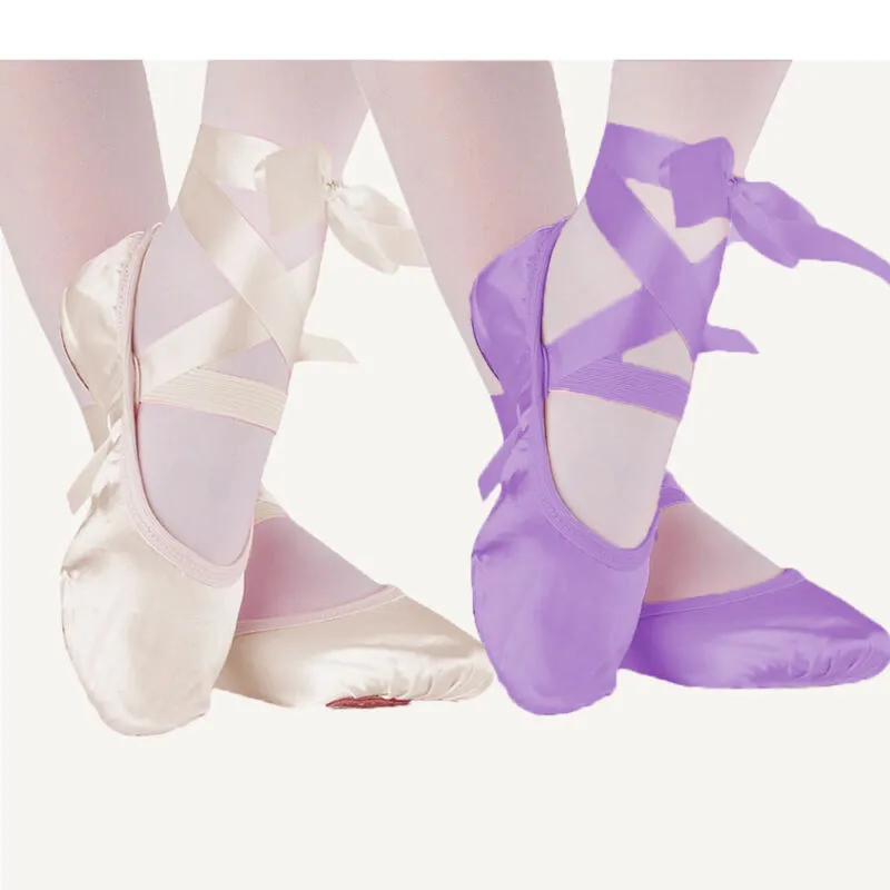 Scarpe da ballo di danza classica in tela rosso albicocca viola rosa con suola in pelle scamosciata divisa per bambini 23-30 pantofole per bambini