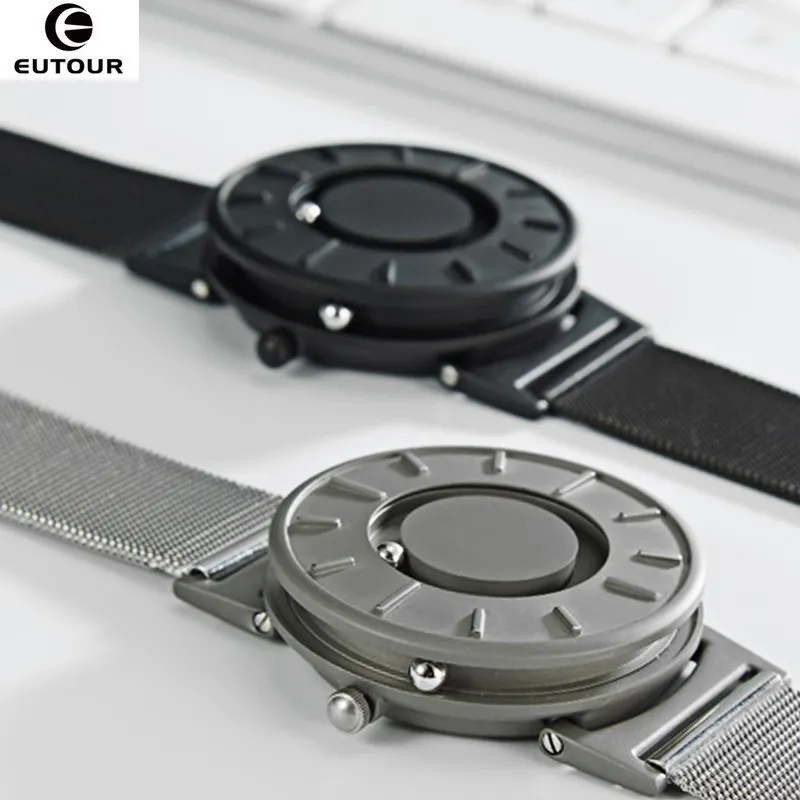 Dropshipping EUTOUR Black Metal Magnetic Watch Men Sports Quartz Men's  Fashion Watch Waterproof Mens Wristwatch Male Clock 2021