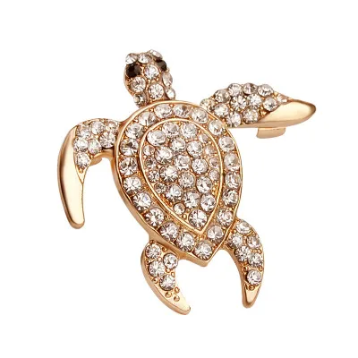 Nova Chegue Cute Ouro Cor Mar Tartaruga Mar Brooches para Mulheres Meninas Adorável Animal Cristal Lapela Esmalte Pin Broche Femme Rhinestone