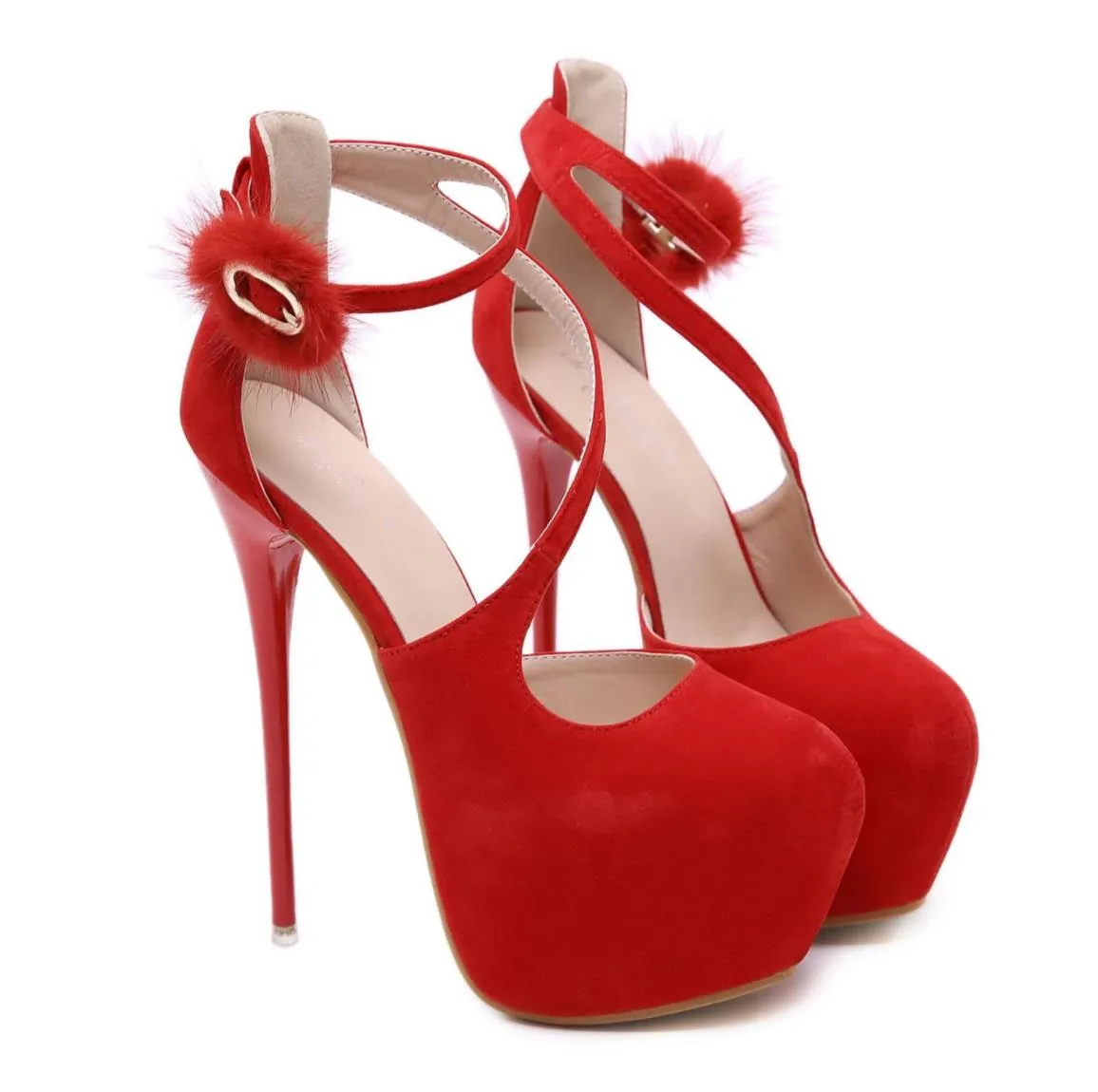 17cm with box sexy prom shoes luxury bridal wedding shoes red suede fur decorated high heels size 34 to 40