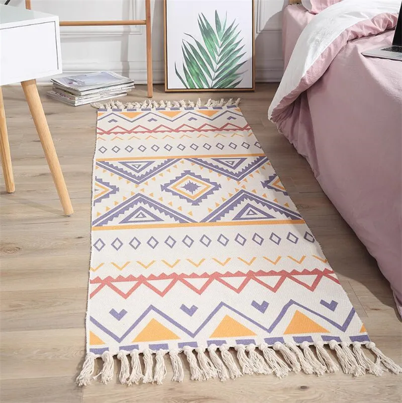 Ethnic style cotton and linen mat vintage plain tapestry study bedroom carpet sofa cushion carpets factory wholesale 60*180 cm