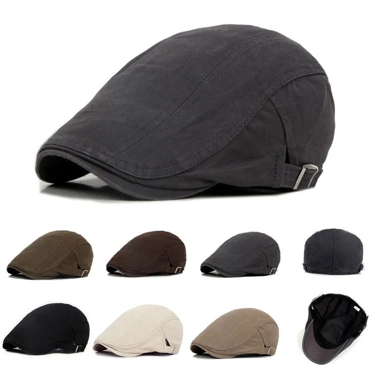 100% bomullslock Solid enkla hattar Beret Casual Flat Cap Fashion Caps Newsboy Cap Sun Hat French Hattar för män och kvinnor