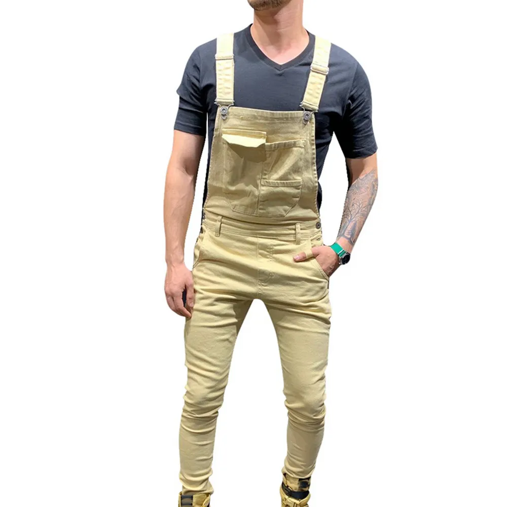 Men Jeans Skinny Long Overalls Denim Bib Workwear Fashion Denim Jumpsuit Slim Fit Jumpsuit with Pocket279Z