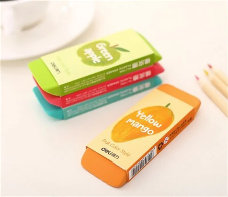 Deli Novelty 105x40mm Candy Color Fruit Lukt Pencil Erasers Söta kawaii Stationery Office och skolmaterial för barnbarn