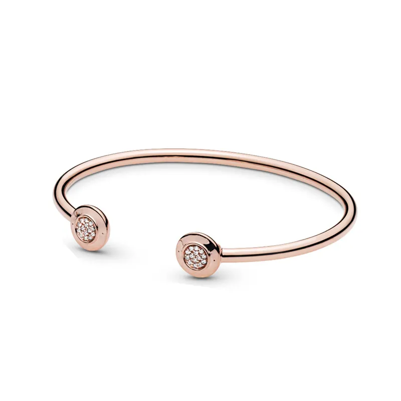 Roséguld Signatur öppen armbandsarmband Originalbox för Pandora 925 Sterling Silver Armbandsarmband Set för kvinnor