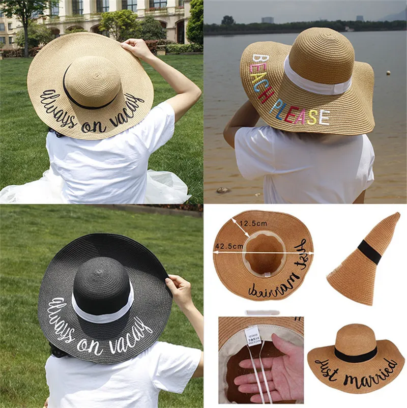 11 Estilo Quente Carta Bordado Bordado Big Brim Senhoras Chapéu De Palha De Verão Chapéus Para Mulheres Shade Sun Hats Beach Hat Chapéu DC295