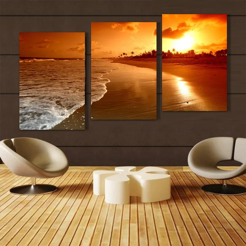 3 pcs Realista nuvem mar praia fotos pintura a óleo da lona na arte da parede para sala de estar impressão moderna modular decoração de casa