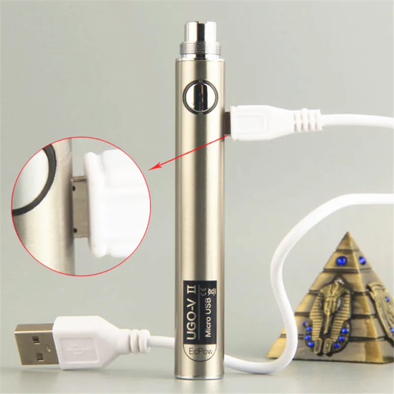 Original UGO-V 2 II battery Electronic Cigarette micro USB passthrough Bottom & Top Charge Fit eGo 510 Thread Atomizer