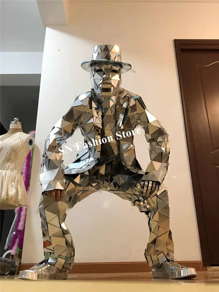 Q20 Robot hommes costume dj scène danse costume argent miroir robot costume disco cosplay miroir verre veste bar miroir tenue spectacle club p282K