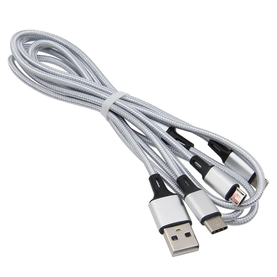 500pcs / parti 3in1 USB-kabel Snabb Laddningskabel Android Micro USB-typ C USB C för Samsung Xiaomi Mobiltelefonkablar Laddningsladd