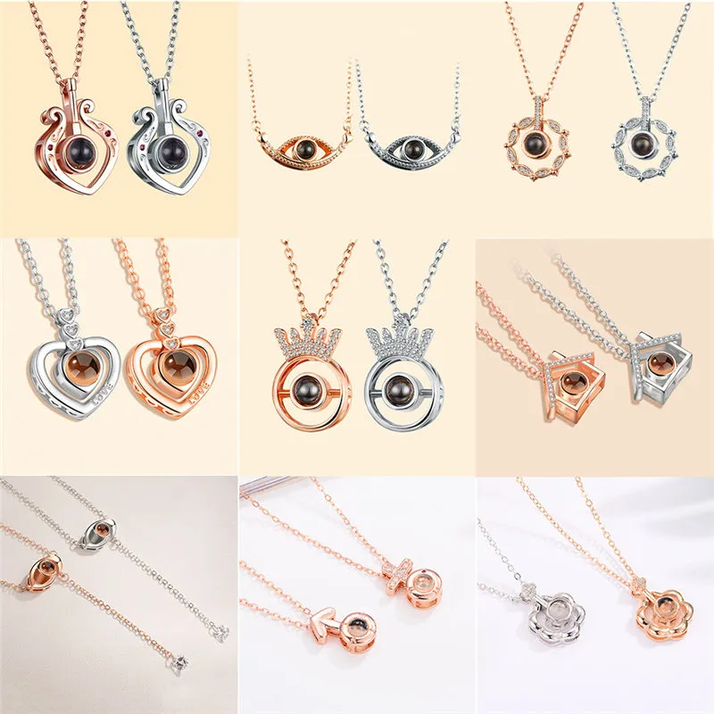Custom Photo Projection Necklace with I Love You in 100 Languages - GetNameNeckl