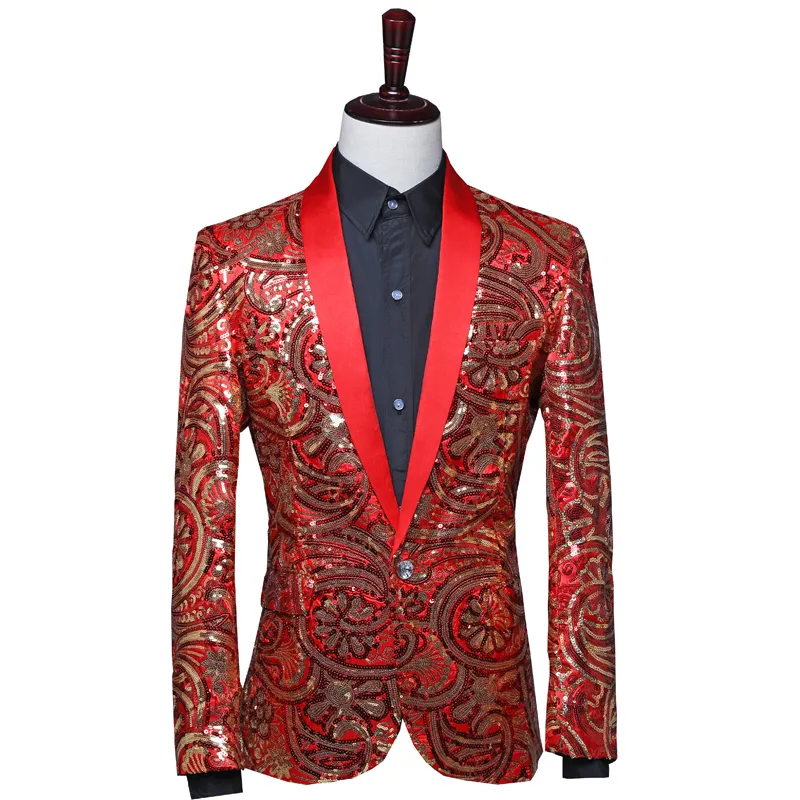 Men's Suits & Blazers Fancy Sequin Shawl Lapel Men Suit Blazer Stage Performance Coat Singer Annual Costume Jacket Blazer12046