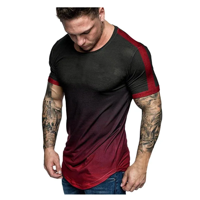 Homens Slim Casual Fit T-Shirt Verão Gradiente Cor Manga Curta T-shirt Solta 2020 Homme Harajuku Alta Qualidade Tops Camisetas