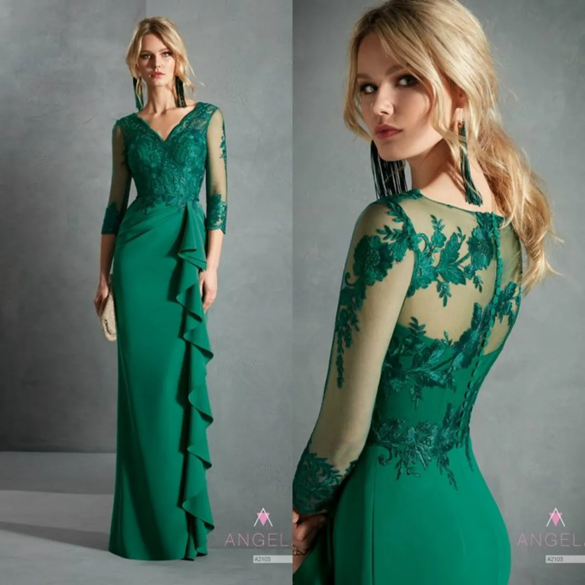 dress synonym Emerald Green Mother Of The Bride Outfits A-Line V-Neck Half Sleeves A