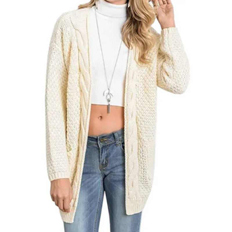 Long Cardigan Kvinnor L ng rmad Stickad Sweater Kortigan H st